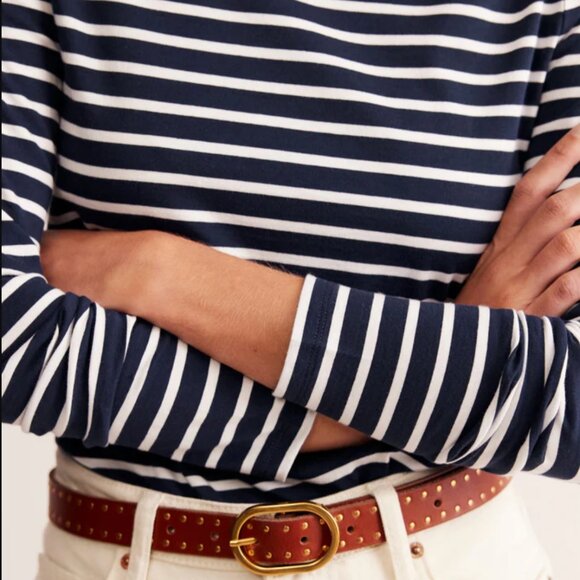 Boden Ella Striped Long Sleeve Tee US 14 Navy Ivory - Picture 4 of 6